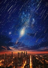 Wall Mural - landscape view on falling stars perseids, clear dark night sky. generative ai.