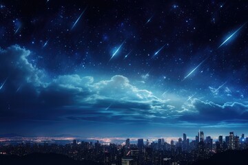 Wall Mural - landscape view on falling stars perseids, clear dark night sky. generative ai.