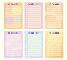 Set With To Do Lists With Colored Abstract Elements, Dot Pattern, Lines, Circles, Squares. Cute Template For Planners, Checklists, Shopping Lists