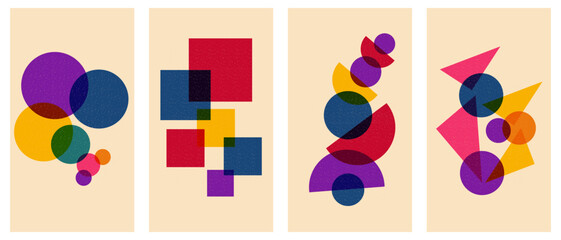 Wall Mural - set of geometric posters in trendy risograph print style. vector backgrounds. vector illustration
