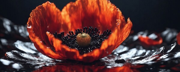 Wall Mural - there is a red flower that is sitting on a table