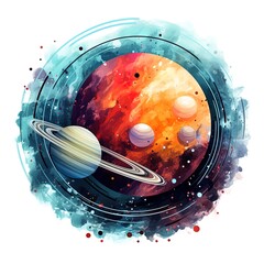 Wall Mural - watercolor colorful clipart planets in space