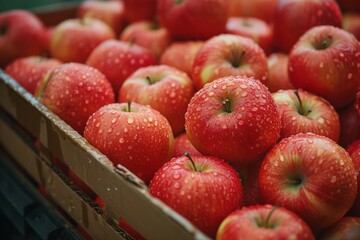 Wall Mural - Delivery of farm apples from the orchard. Backdrop with selective focus and copy space