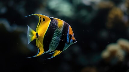 Wall Mural - Close-up of angelfish fish on black background in aquarium