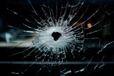 Fototapeta  - bullet hole in glass on a black background