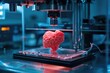 A photograph of a 3D printed human brain displayed on a table, A 3D representation of bioprinting a human organ, AI Generated