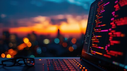 Laptop with coding on screen for technology concept. Generate AI image