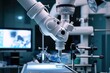 © Ifti Digital - A photo depicting a microscope in a laboratory setting, with a monitor visible in the background, A close-up of a robotic surgical machine performing an operation, AI Generated