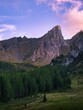 Forest and rocky mountain in beautiful Dolomites, Italy