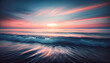 Mystischer Sonnenuntergang über dem Meer mit lebendigen Farben und dynamischen Wellen. Zen, Meditation und Entspannung.