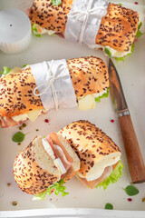 Canvas Print - Delicious sandwich with camembert, prosciutto and mayonnaise.