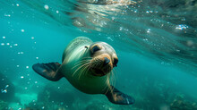 Sea Lion Swimming Underwater In The Ocean