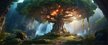 A Mystical Forest With Towering Ancient Trees, Glowing Mushrooms, And A Sparkling Waterfall, Rendered In Stunning 3D Realism, Transporting You To A Fantasy World Filled With Magic And Wonder	