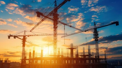 skyscraper construction site with a prominent construction crane on a high building project.