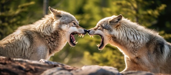 Wall Mural - wolves fighting