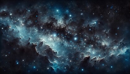Wall Mural - a celestial panorama of radiant stars piercing through nebulous clouds, a space background.