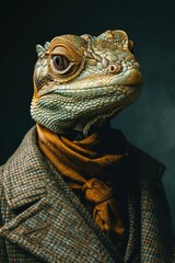 Canvas Print - A lizard wearing a suit and tie. Generative AI.