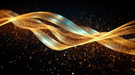 A mesmerizing abstract background with a golden wave and sparkles. Generative AI.