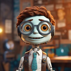 Wall Mural - A cartoon robot with glasses and tie. Generative AI.