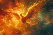 Bird of Prey Soaring Through a Fiery Sky, A surreal depiction of a majestic phoenix rising from the ashes, AI Generated