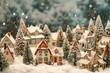 A snowy Christmas scene featuring a small town adorned with holiday decorations and lights, A vintage Christmas card scene with a snowy village, AI Generated