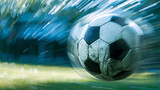 Fototapeta Sport - kinetic energy of a suspended soccer ball frozen in mid-air