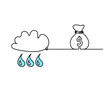 Abstract blue drop with clouds and dollar as line drawing on white