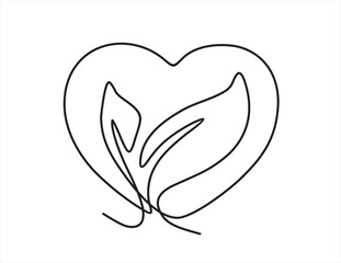 Wall Mural - Single continuous one line art growing sprout with heart. Plant leaves and heart, seedling eco natural concept design. Illustration with quote template.