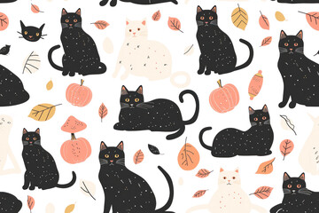 Wall Mural - Halloween Pastel Patterns on Transparent Background