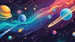 © Leafart - Illustration outer space colorful planets and speeding comets cartoon style background. Generated AI