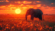 Elephant in the field at sunset