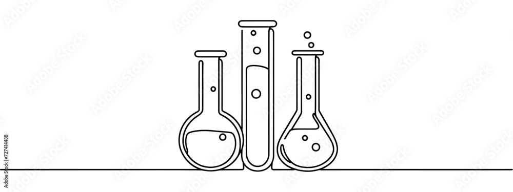 Science Lab Experiment Line Drawing Continuous one line drawing of laboratory test tube. laboratory ...