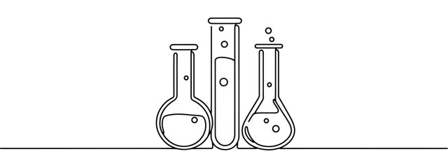continuous one line drawing of laboratory test tube. laboratory equipment line art vector illustrati