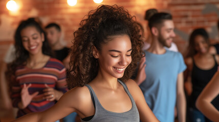 A group of friends attend a salsa dancing class, moving to the rhythm