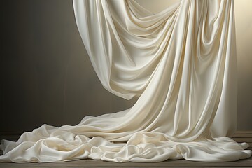 Fototapete - Luxurious silk white cloth curtain in a black room wall