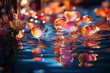 Poster - Colorful bubbles rising on water, Colorful water drop background