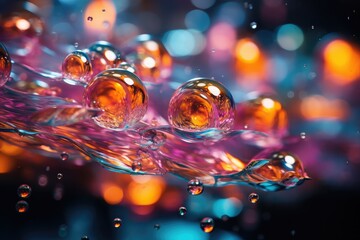 Poster - Colorful bubbles rising on water, Colorful water drop background