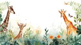 Fototapeta Dziecięca - Funny Jungle cartoon safari animals in forest in cartoon watercolor style. Generated AI image