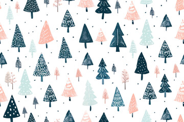 Wall Mural - Pastel Winter Forest Pattern