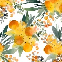 Mimosas Flowers Seamless Watercolour Background