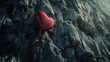 Na skalistej powierzchni wspinaczkowej znajduje się czerwone serce, nawiązujące do walentynkowej tematyki, kochania oraz romansu.