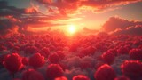 Fototapeta Na sufit - Słońce zachodzi nad polem chmur w kształcie róż tworząc romantyczną atmosferę dla tego zdjęcia walentynkowego.