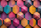 Fototapeta Las - Generate a pattern of interlocking hexagons, each with unique colors and textures