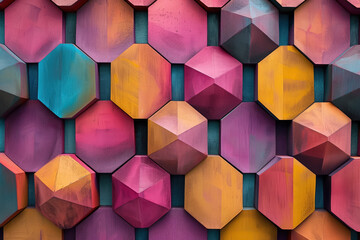 Poster - Generate a pattern of interlocking hexagons, each with unique colors and textures