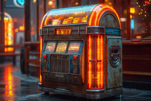 A Vintage Jukebox Playing Oldies, Setting A Mood Of Nostalgia And Timeless Melodies. Concept Of Retro Music And Iconic Machines. Generative Ai.