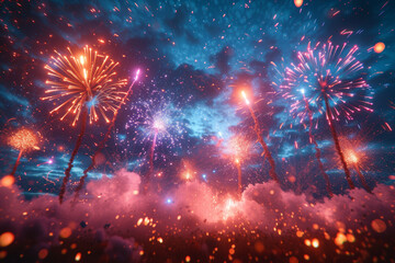 Wall Mural - a mesmerizing holi night with the sky illuminated by fireworks, adding a magical touch to the festiv