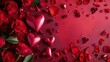 Na tym zdjęciu widoczne jest skupisko czerwonych serc na czerwonym tle, nawiązujące do Walentynek, kochania oraz romansu.