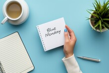 White Card With Text Blue Monday Over Blue Background. 