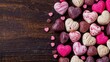 Hearts on wooden background with empty space for text for Valentines Day
