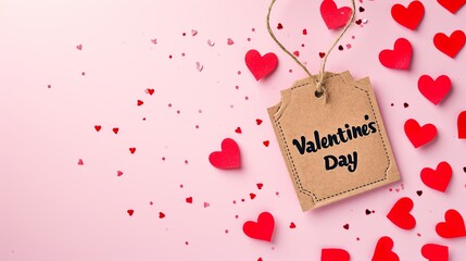 Wall Mural - Valentine's Day background with red hearts on pink background